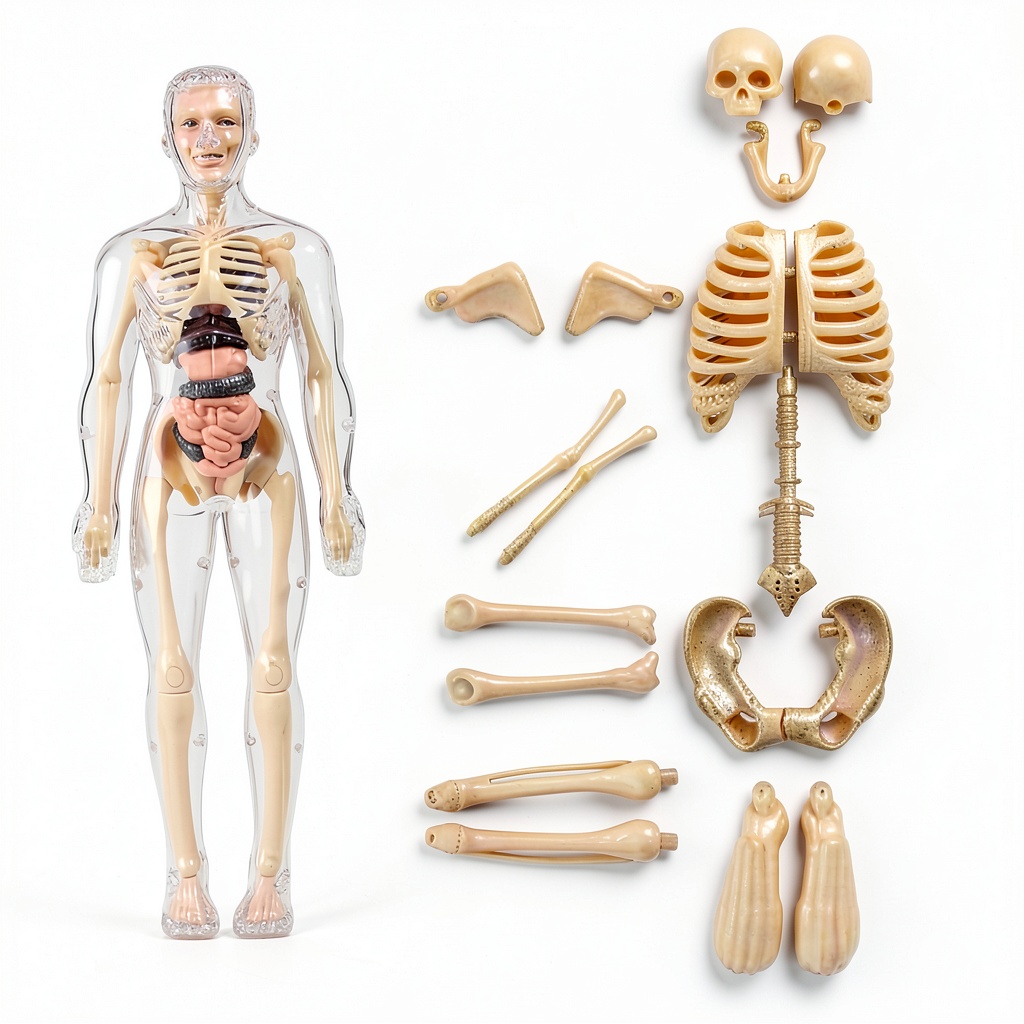 Installing POZHDA Clear Human Anatomy Model Skeleton Kit Removable Organs on a wooden desk